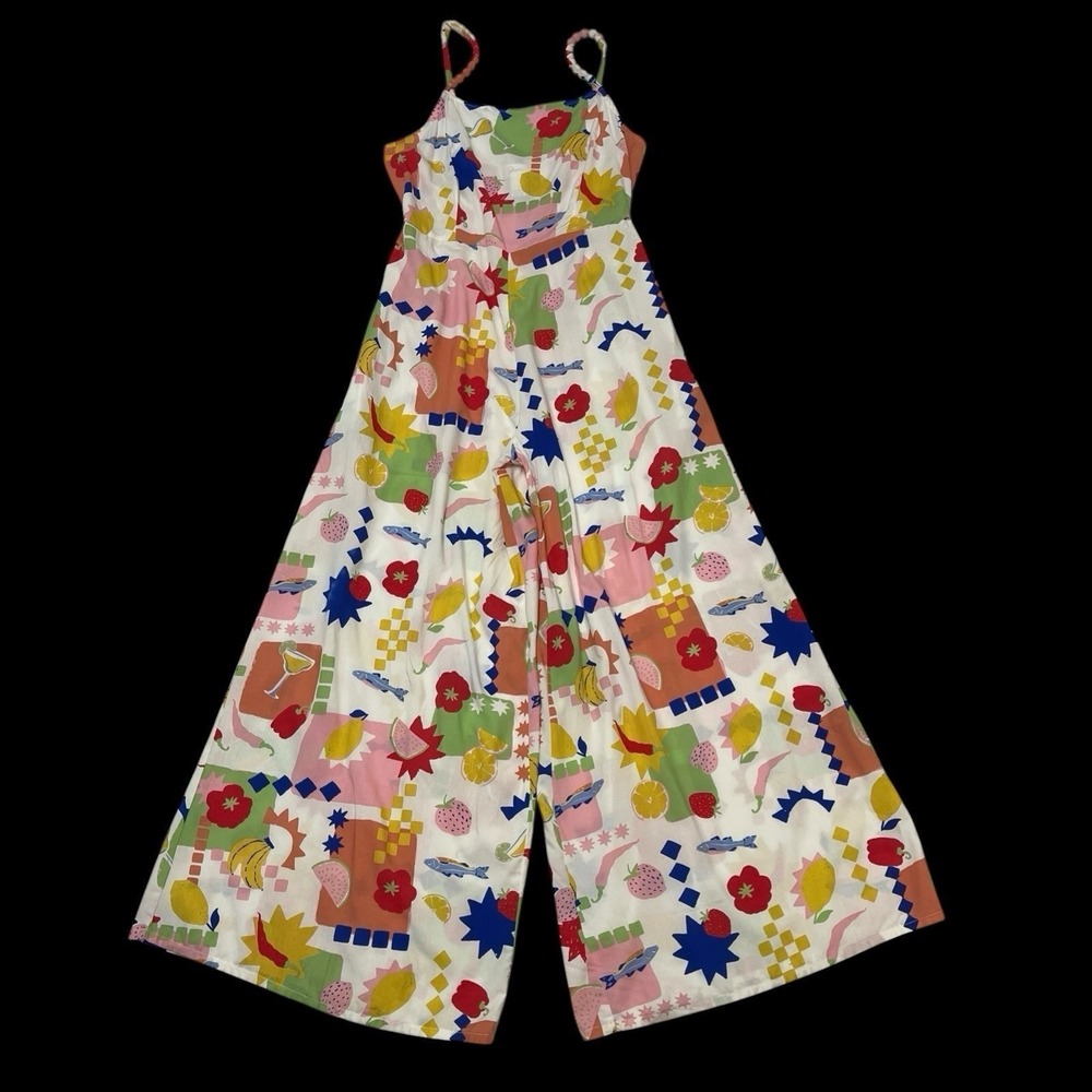 Japna Fruit Print Jumpsuit Lightweight Wide Leg Strapless S Vacation Resort